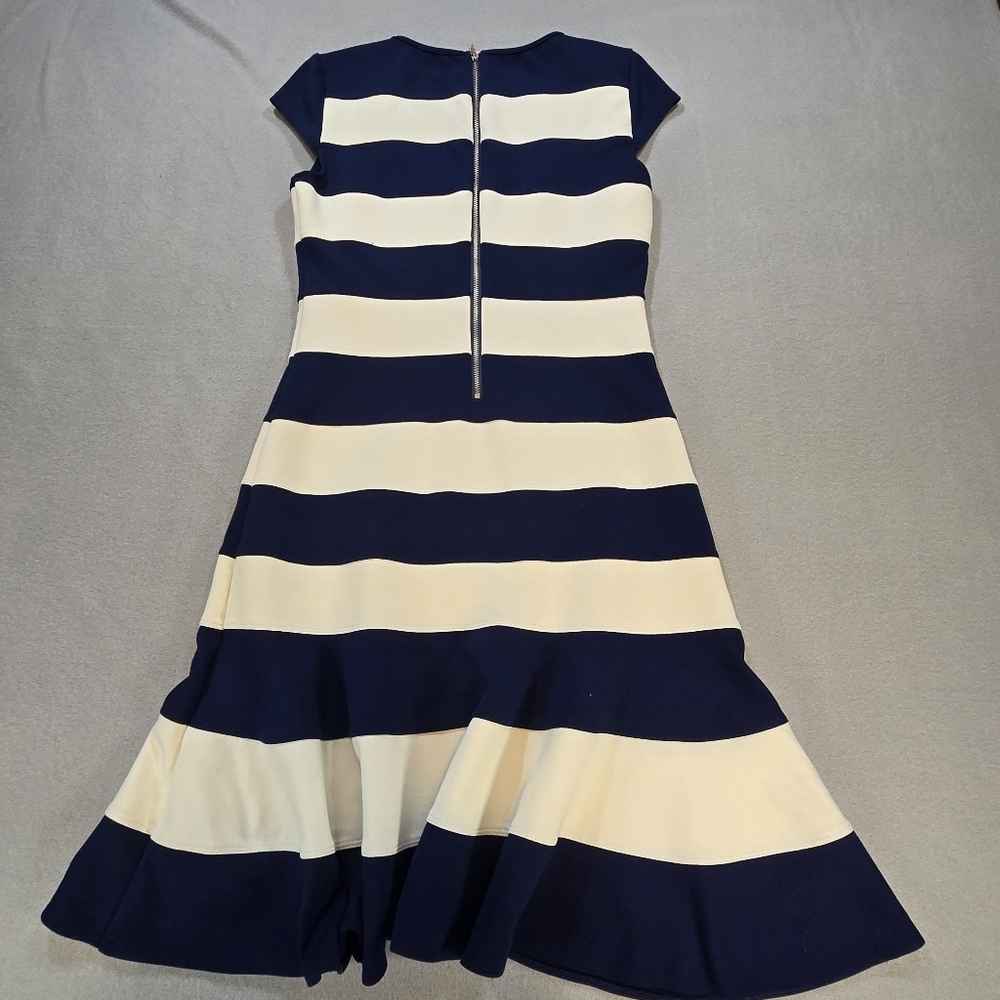 Boston Proper Sheath Dress Womens 4 Navy Cream Striped Flounce Hem Cap Sleeve - Picture 4 of 7